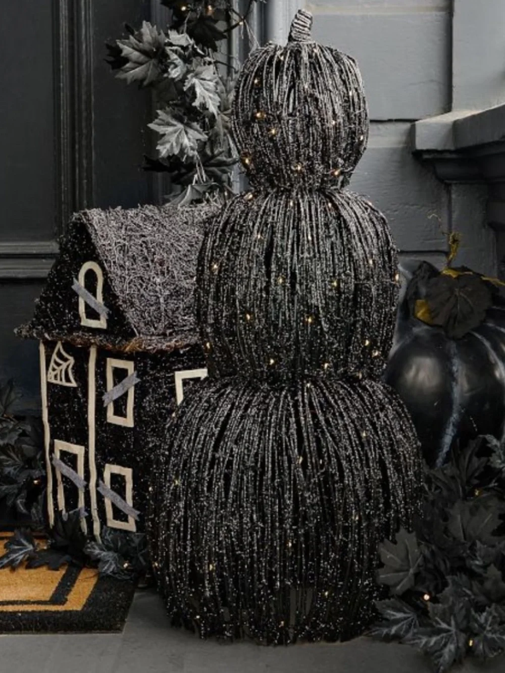Pottery Barn Small Lit Rattan Haunted House
